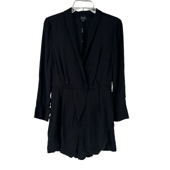 Bardot Romper Black Long Sleeve Deep V Neck Size S US 6 Silky Dot Night Out Chic - Picture 1 of 9